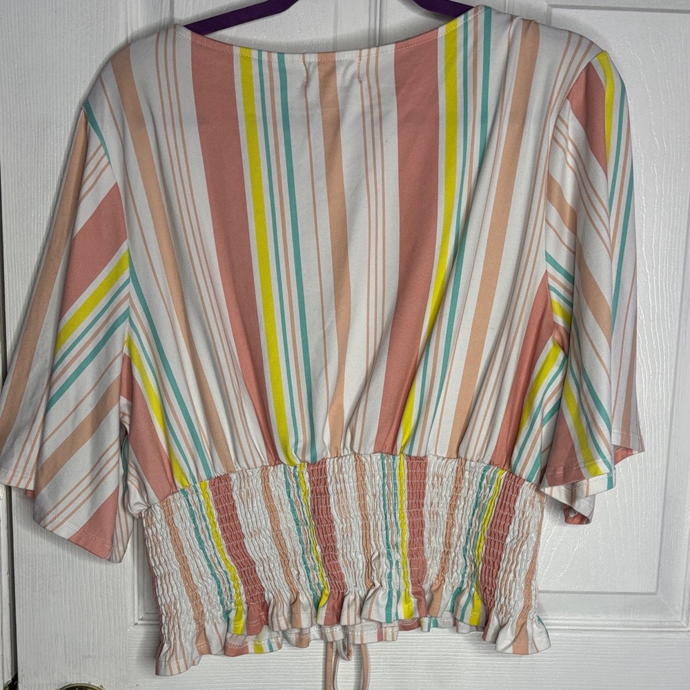 Striped Multi Pastel Crop Top with Drawstring - Picture 5 of 6